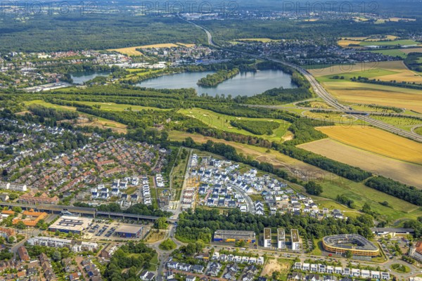 Aerial view, Duisburg-Süd, residential area Angerbogen, Am Alten Angerbach, semi-circular new