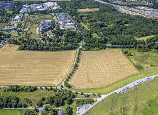 Aerial view, business park Asterlagen and park, meadow area and area for new animal shelter