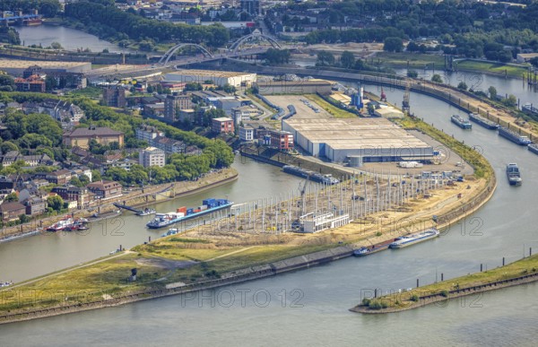 Aerial view, Mercatorinsel inland navigation on Vinckekanal and harbour canal, Stangenwald