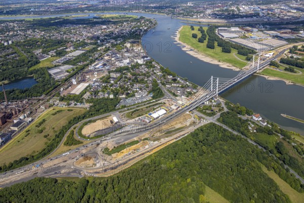 Aerial view, major construction site Rhine bridge Neuenkamp with motorway A40 over the river Rhine,