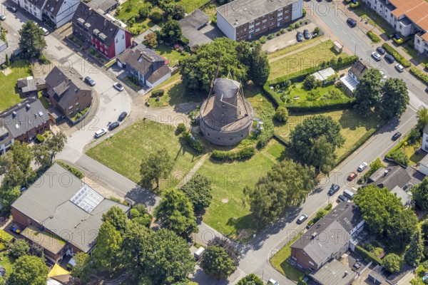 Aerial view, Bergheimer Mühle, Dutch windmill and sight, Bergheim, Duisburg, Ruhr area, North