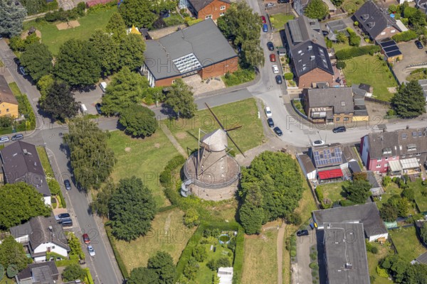 Aerial view, Bergheimer Mühle, Dutch windmill and sight, Bergheim, Duisburg, Ruhr area, North