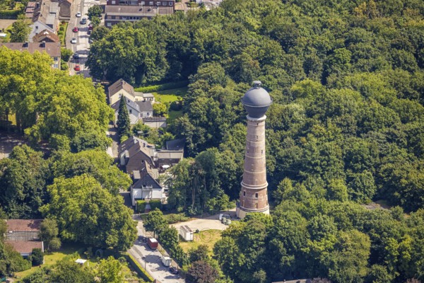 Aerial view, water tower Bergheim, historical sight, Bergheim, Duisburg, Ruhr area, North