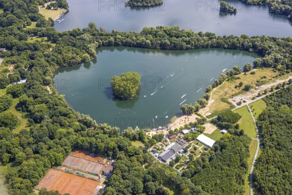 Aerial view, Toeppersee and Tegge with water ski facility and leisure centre, Rumeln-Kaldenhausen,