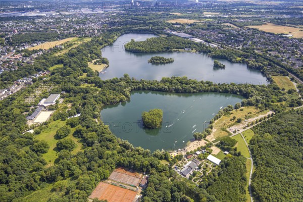 Aerial view, Toeppersee and Tegge with water ski facility and leisure facility, surrounded by