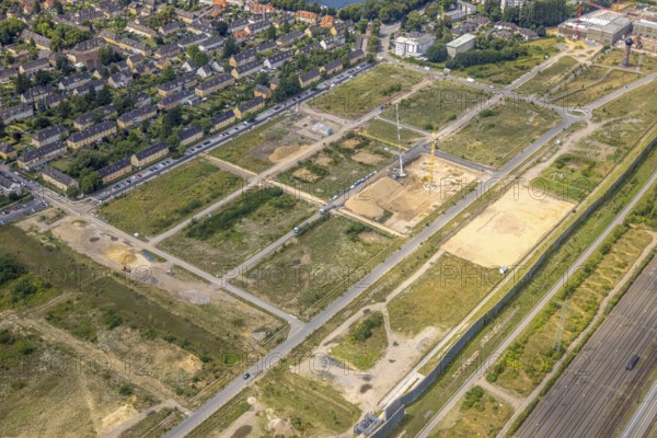 Aerial view, construction site of the former Wedau marshalling yard for the new Duisburg