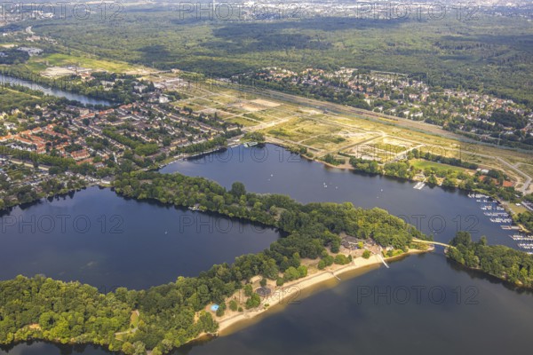 Aerial view, Sechs-Seen-Platte and construction site of former Wedau marshalling yard for new