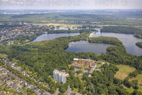 Aerial view, BG Klinikum Duisburg, BMI air rescue station, helipad and rescue helicopter, at the