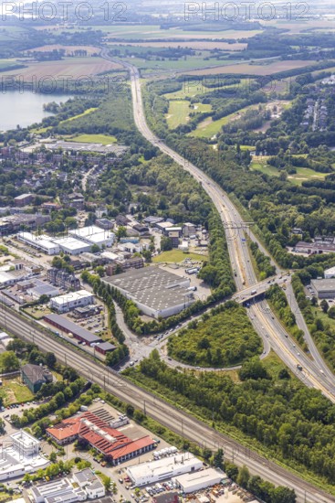 Aerial view, A59 motorway and Großenbaum junction, Altenbrucher Damm bridge, Albert-cock-Straße