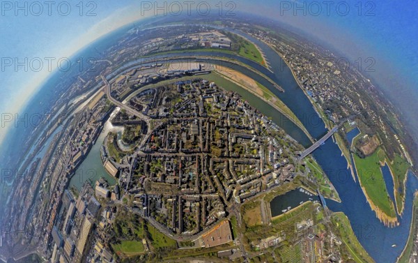 Aerial view, duisport harbour, view of Ruhrort, Duisburg harbour area with Mercatorinsel and