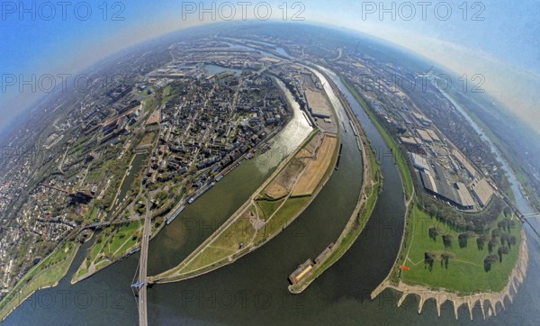 Aerial view, duisport harbour Duisburg, district Ruhrort, Vinckekanal forwarding island and