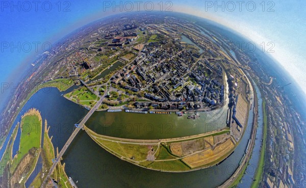 Aerial view, duisport harbour, view of Ruhrort, Duisburg harbour area with Mercatorinsel and