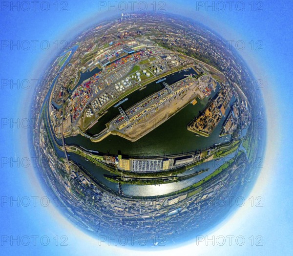 Aerial view, duisport harbour, harbour area with steel island, oil island, coal island container