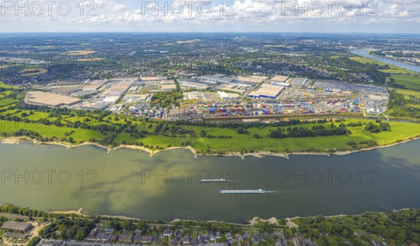 Aerial view, logport I (one) Rheinhausen with automobile logistics and container terminal, inland