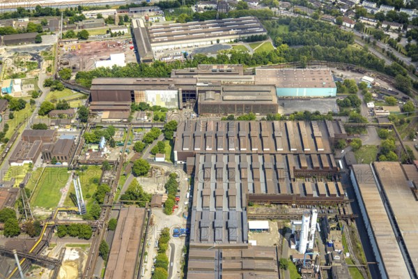 Aerial view, Hüttenwerke Krupp Mannesmann HKM partial view, Hüttenheim, Duisburg, Ruhr area, North