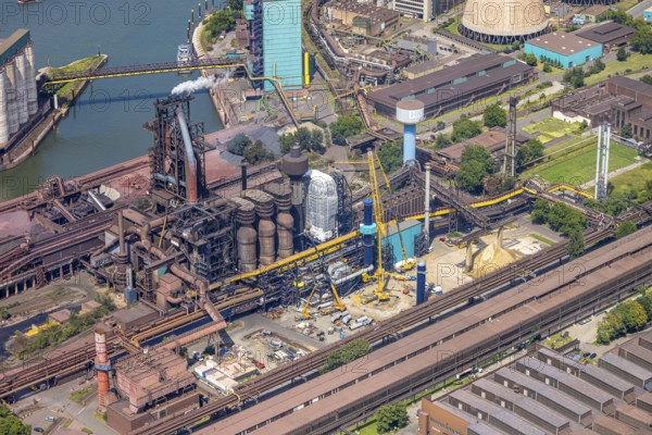 Aerial view, Hüttenwerke Krupp Mannesmann HKM with HKM blast furnace A, partial view, Hüttenheim,