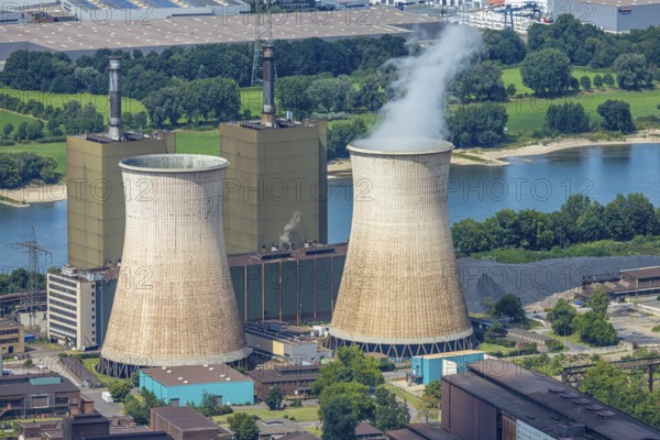 Aerial view, Hüttenwerke Krupp Mannesmann HKM and power station with two cooling towers,