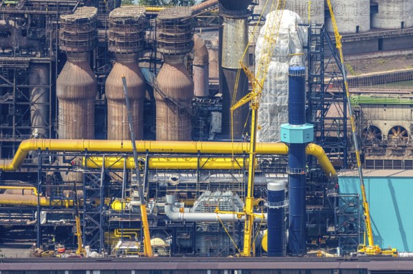 Aerial view, Hüttenwerke Krupp Mannesmann HKM with HKM blast furnace, partial view, Hüttenheim,