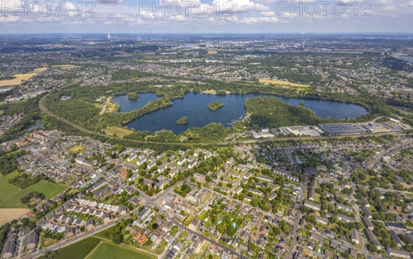 Aerial view, Toeppersee and Tegge with water skiing and leisure facilities, surrounded by housing