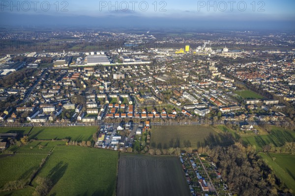 Aerial view, residential area in Daberg district, Dortmunder Straße and Herringer Weg, view to the