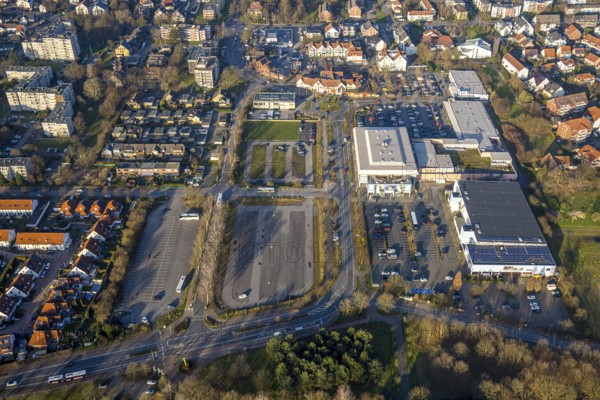 Aerial view, Westpress Arena and Helinet Eisporthalle ice rink of the Hammer Eisbären ice hockey