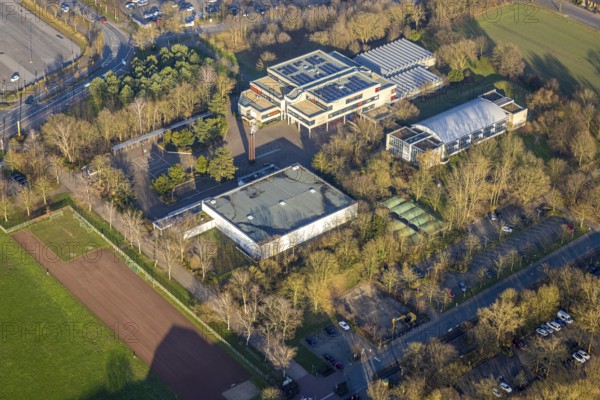 Aerial view, Freiherr-vom-Stein-Gymnasium Hamm, Uentrop, Hamm, Ruhr area, North Rhine-Westphalia,