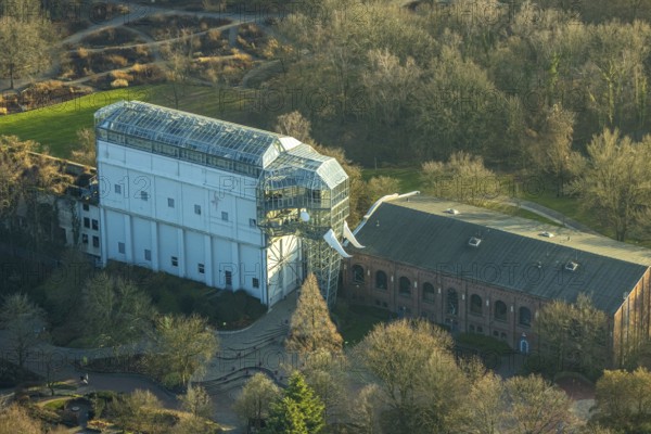 Aerial view, glass elephant in Maximilianpark leisure park, Uentrop, Hamm, Ruhr area, North