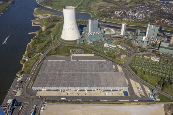Aerial view, Duisburg-Nord, duisport logport VI Walsum, logport 6, STEAG Walsum power plant on the