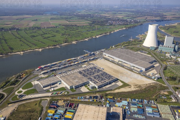 Aerial view, Duisburg-Nord, duisport logport VI Walsum, logport 6, STEAG power plant Walsum on the