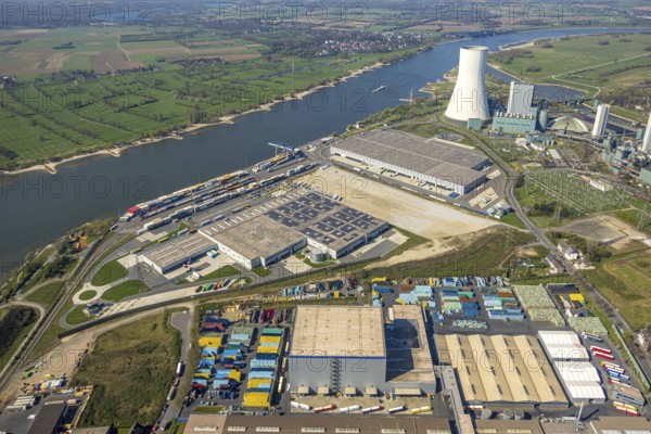 Aerial view, Duisburg-Nord, duisport logport VI Walsum, logport 6, STEAG power plant Walsum on the