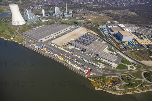 Aerial view, Duisburg-Nord, duisport logport VI Walsum, logport 6, STEAG Walsum power plant on the