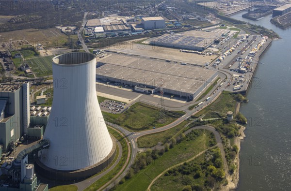 Aerial view, Duisburg-Nord, duisport logport VI Walsum, logport 6, STEAG Walsum power plant on the