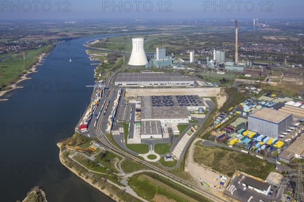 Aerial view, Duisburg-Nord, duisport logport VI Walsum, logport 6, STEAG Walsum power plant on the