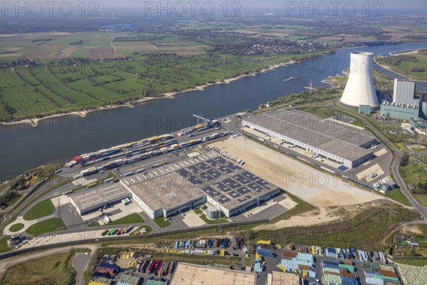 Aerial view, Duisburg-Nord, duisport logport VI Walsum, logport 6, STEAG power plant Walsum on the