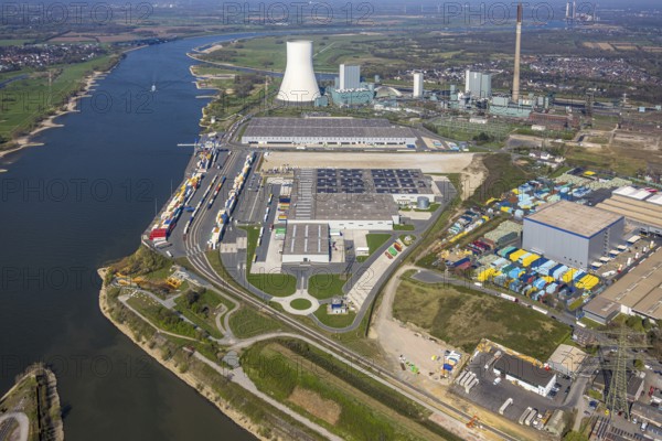 Aerial view, Duisburg-Nord, duisport logport VI Walsum, logport 6, STEAG Walsum power plant on the