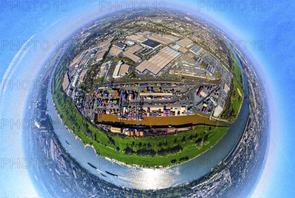 Aerial view, duisport harbour, logport I Rheinhausen, logport 1, container harbour, Duisburg