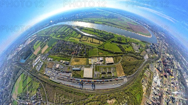 Aerial view, duisport harbour, logport III Hohenbudberg, logport 3, container terminal, earth