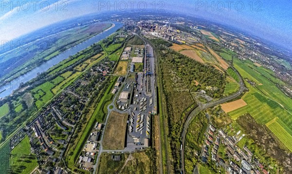 Aerial view, duisport harbour, logport III Hohenbudberg, logport 3, container terminal, earth