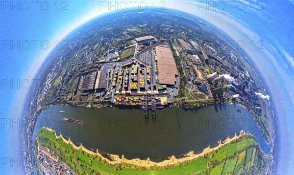 Aerial view, duisport harbour, logport II Wanheim, logport 2, container terminal on the river Rhine