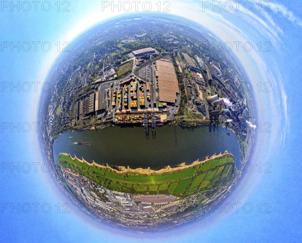 Aerial view, duisport harbour, logport II Wanheim, logport 2, container terminal on the river Rhine