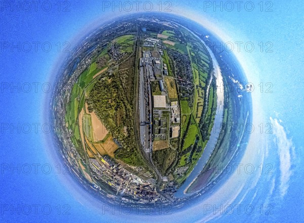 Aerial view, duisport harbour, logport III Hohenbudberg, logport 3, container terminal, earth