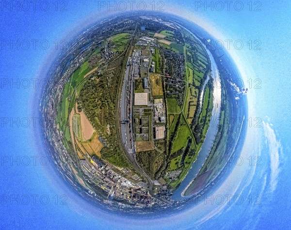 Aerial view, duisport harbour, logport III Hohenbudberg, logport 3, container terminal, earth