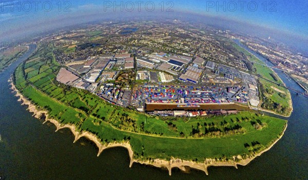 Aerial view, duisport harbour, logport I Rheinhausen, logport 1, container harbour, Duisburg