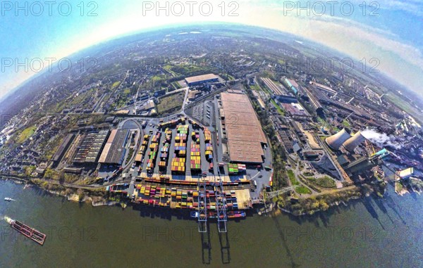 Aerial view, duisport harbour, logport II Wanheim, logport 2, container terminal on the river Rhine