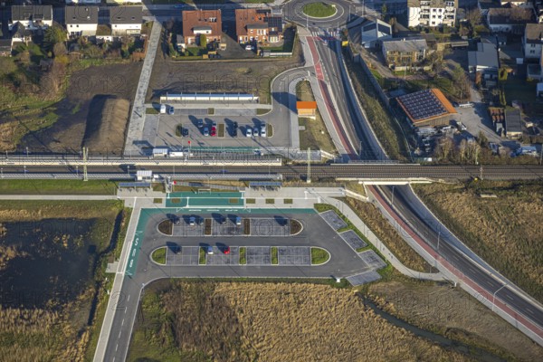 Aerial view, planned local transport connection with stop in Westtünnen, construction site at