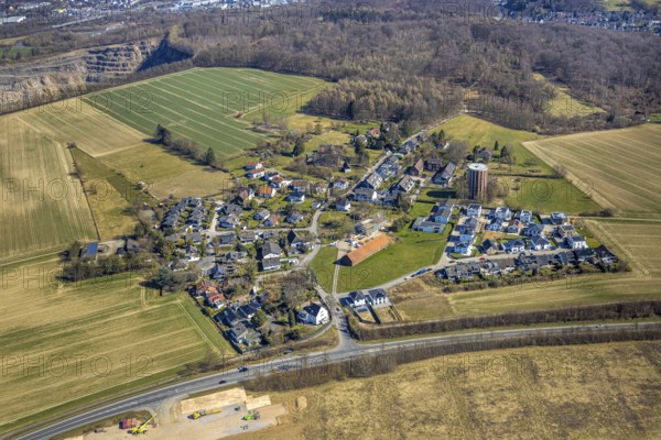 Aerial view, residential area, view of Haßley district with water tower, residential area at the
