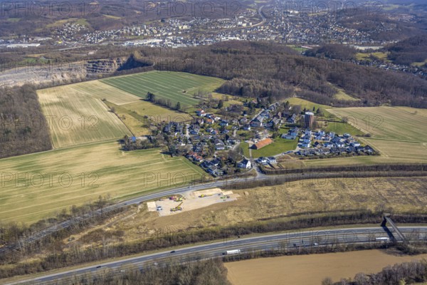 Aerial view, residential area, view of Haßley district with water tower, residential area at the