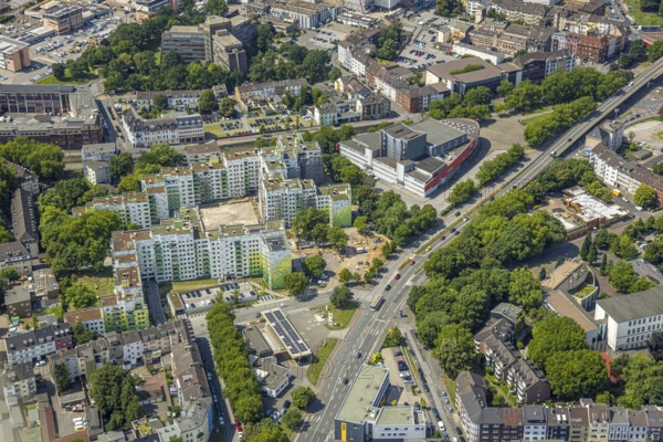 Aerial view, theatre at Marientor and high-rise housing estate Heerstraße City Wohnpark,