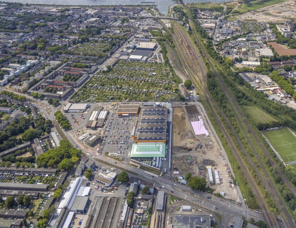 Aerial view, construction site with new Mitte-Süd comprehensive school, Gießingstraße corner
