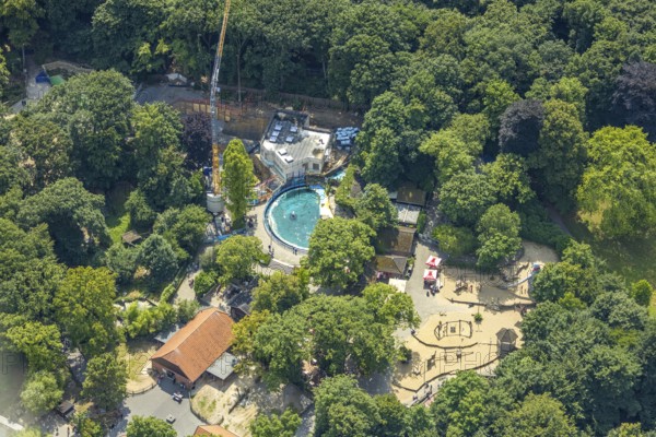Aerial view, Duisburg Zoo, sea lion enclosure and construction site with modernisation and